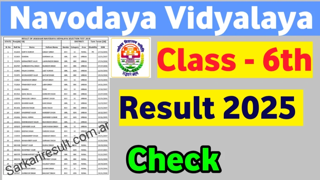 NVS Class 6 Result 2025 Winter Bound