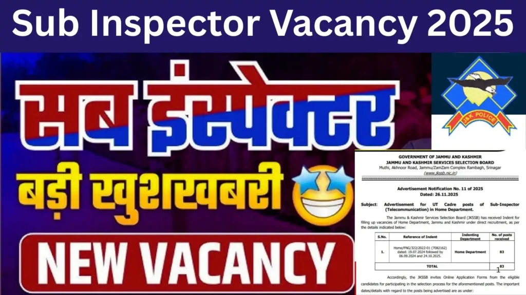 Sub Inspector Vacancy Apply online